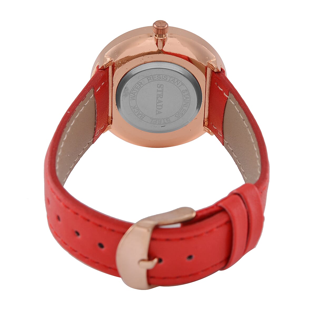 Strada Japanese Movement Red Stardust Dial Watch with Red Faux Leather Strap image number 5