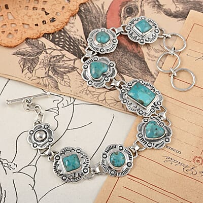 Santa Fe Style Kingman Turquoise Bracelet in Sterling Silver (7.00 In) 7.50 ctw
