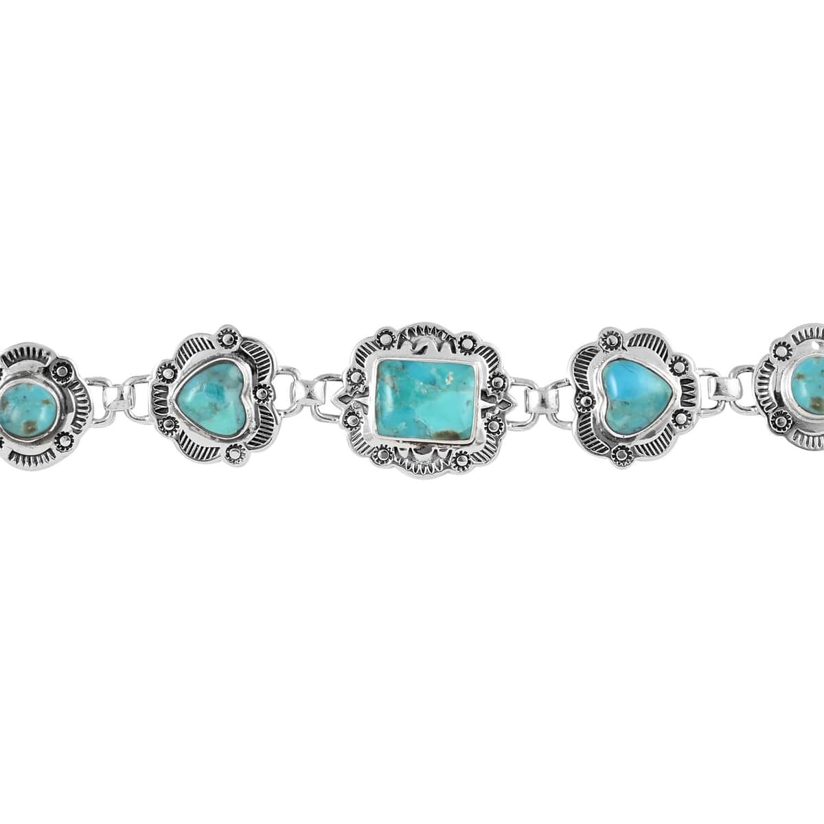 SANTA FE Style Kingman Turquoise Bracelet in Sterling Silver (7.00 In) 10.50 Grams 7.50 ctw image number 2