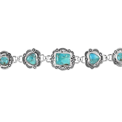 Santa Fe Style Kingman Turquoise Bracelet in Sterling Silver (7.00 In) 7.50 ctw
