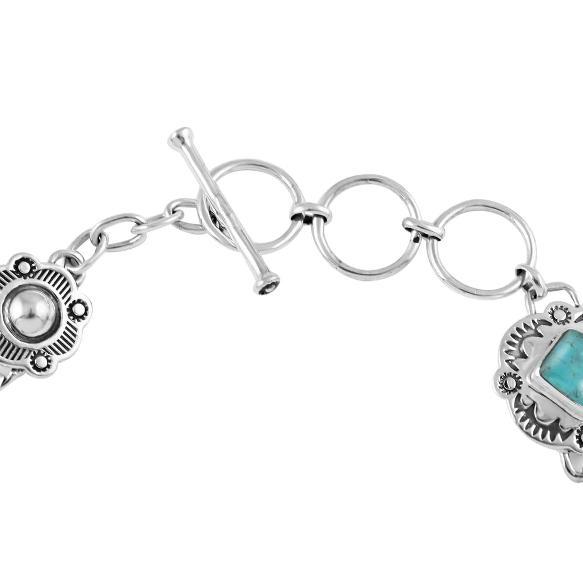 SANTA FE Style Kingman Turquoise Bracelet in Sterling Silver (7.00 In) 10.50 Grams 7.50 ctw image number 3