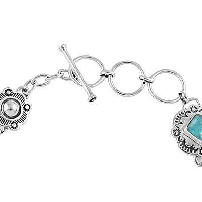 Santa Fe Style Kingman Turquoise Bracelet in Sterling Silver (7.00 In) 7.50 ctw
