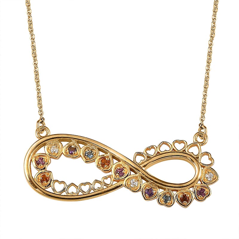 Multi Gemstone Infinity Necklace 18 Inches in Vermeil Yellow Gold Over Sterling Silver 0.20 ctw