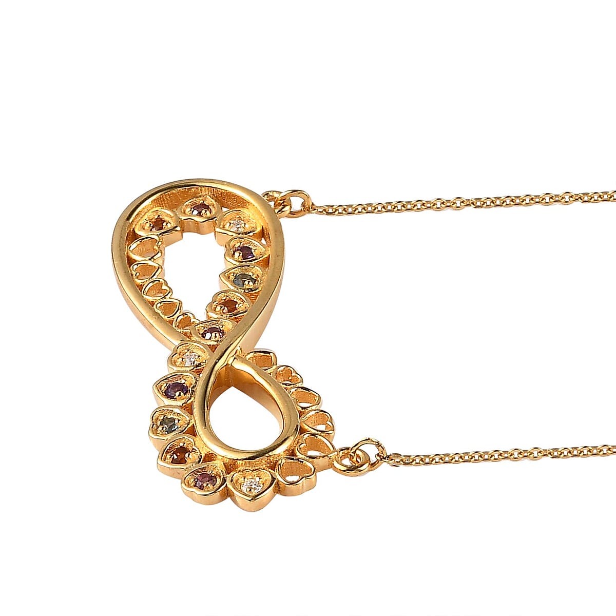 Multi Gemstone Infinity Necklace 18 Inches in Vermeil Yellow Gold Over Sterling Silver 0.20 ctw image number 3