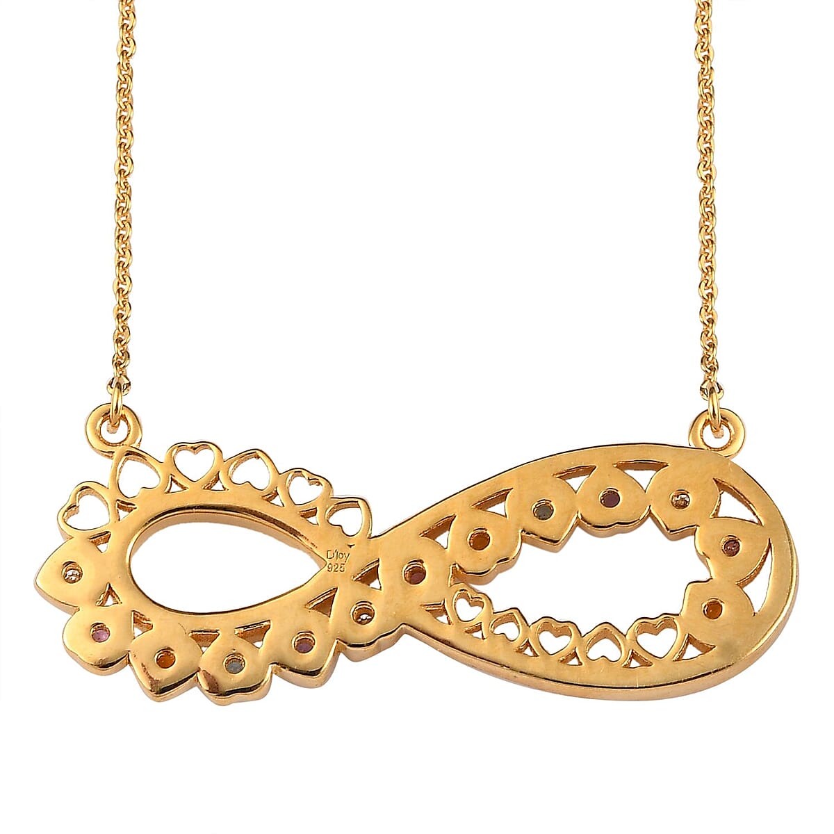 Multi Gemstone Infinity Necklace 18 Inches in Vermeil Yellow Gold Over Sterling Silver 0.20 ctw image number 4
