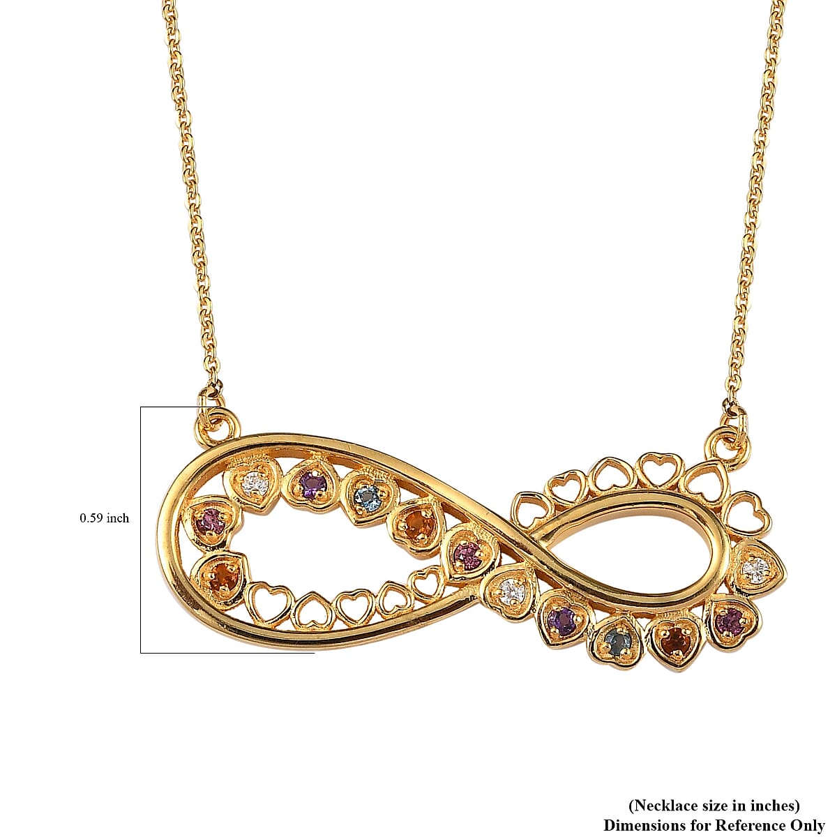 Multi Gemstone Infinity Necklace 18 Inches in Vermeil Yellow Gold Over Sterling Silver 0.20 ctw image number 6