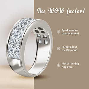 Moissanite Half Eternity Band Ring ,Moissanite Invisible Set Ring , Moissanite Ring ,Rhodium Over Sterling Silver Ring 4.35 ctw