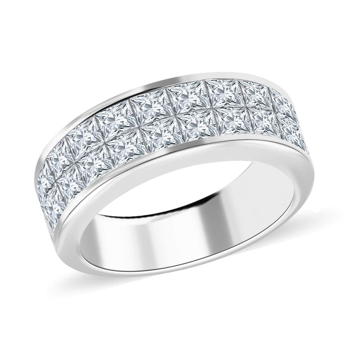 Moissanite Half Eternity Band Ring ,Moissanite Invisible Set Ring , Moissanite Ring ,Rhodium Over Sterling Silver Ring 4.50 ctw (Size 8) image number 0