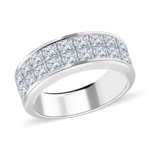 Moissanite Half Eternity Band Ring ,Moissanite Invisible Set Ring , Moissanite Ring ,Rhodium Over Sterling Silver Ring 4.50 ctw (Size 8)