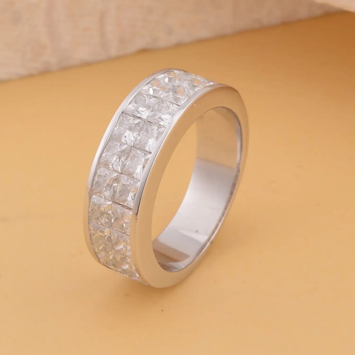 Moissanite Half Eternity Band Ring ,Moissanite Invisible Set Ring , Moissanite Ring ,Rhodium Over Sterling Silver Ring 4.50 ctw (Size 8) image number 1