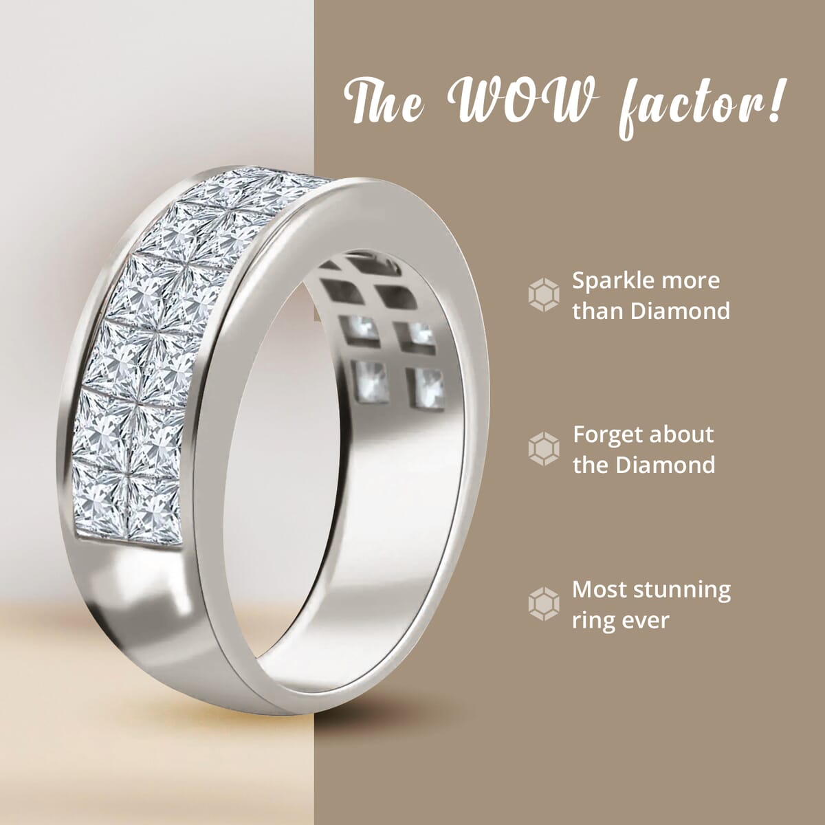 Moissanite Half Eternity Band Ring ,Moissanite Invisible Set Ring , Moissanite Ring ,Rhodium Over Sterling Silver Ring 4.50 ctw (Size 8) image number 3