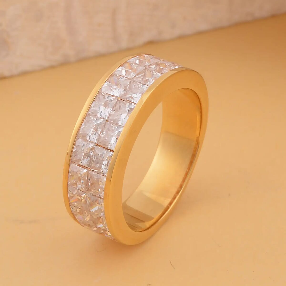 Moissanite 4.50 ctw Half Eternity Band Ring ,Moissanite Invisible Set Ring , Moissanite Ring ,Vermeil Yellow Gold Over Sterling Silver Ring (Size 9.0) image number 1