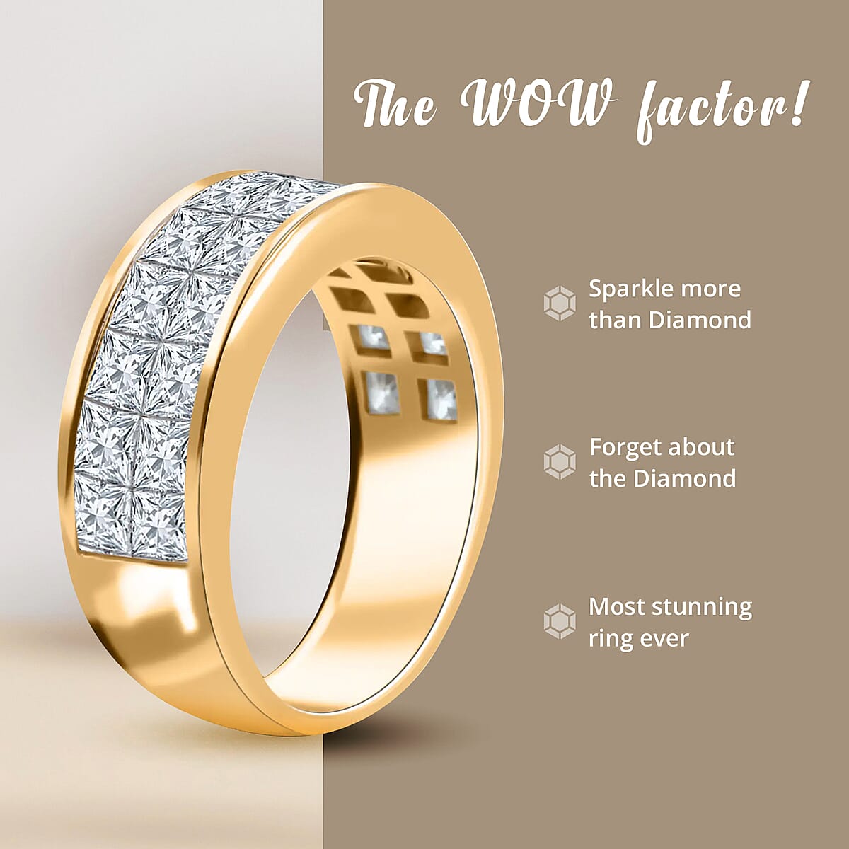 Moissanite 4.50 ctw Half Eternity Band Ring ,Moissanite Invisible Set Ring , Moissanite Ring ,Vermeil Yellow Gold Over Sterling Silver Ring (Size 9.0) image number 3