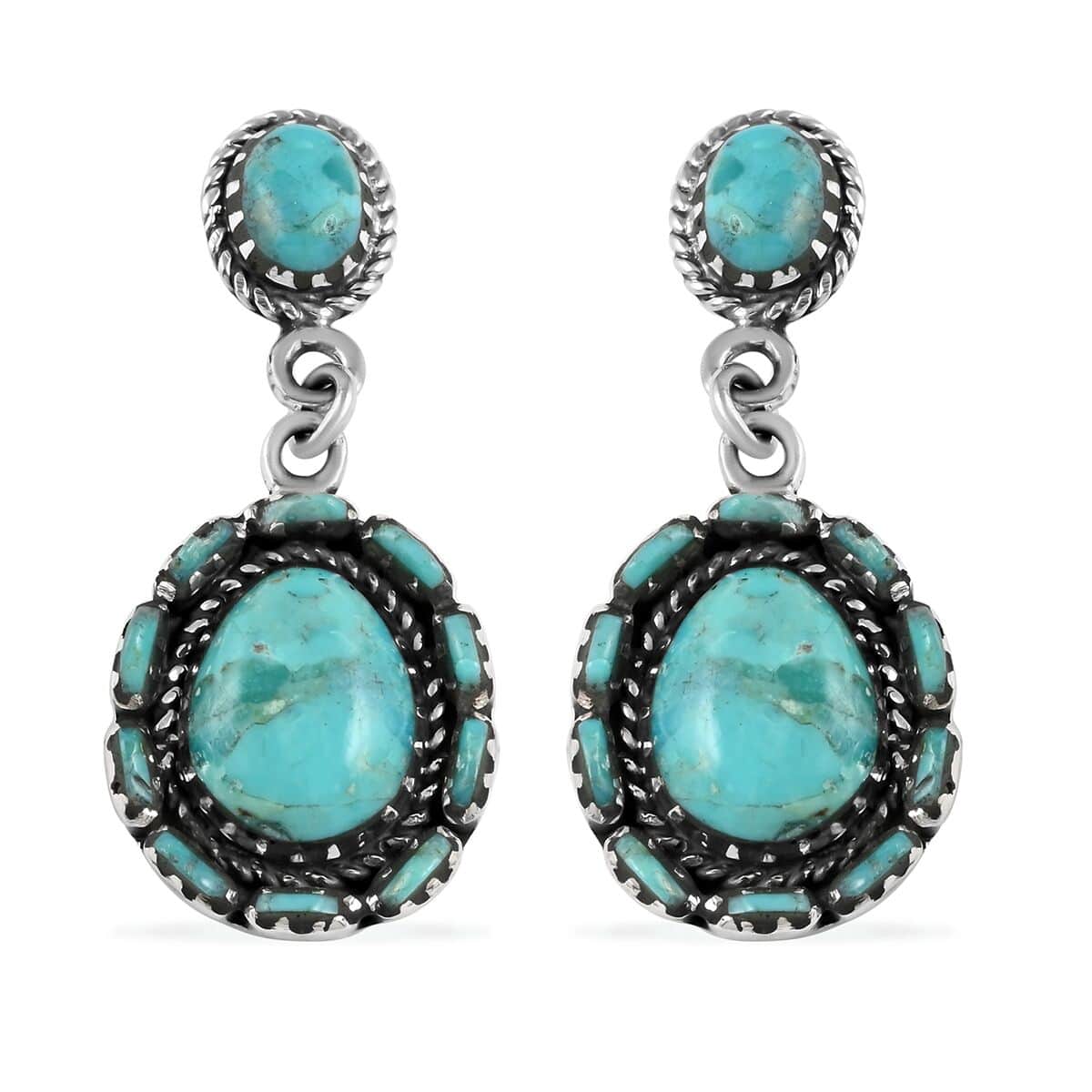 SANTA FE Style Kingman Turquoise Earrings in Sterling Silver 4.25 ctw image number 0