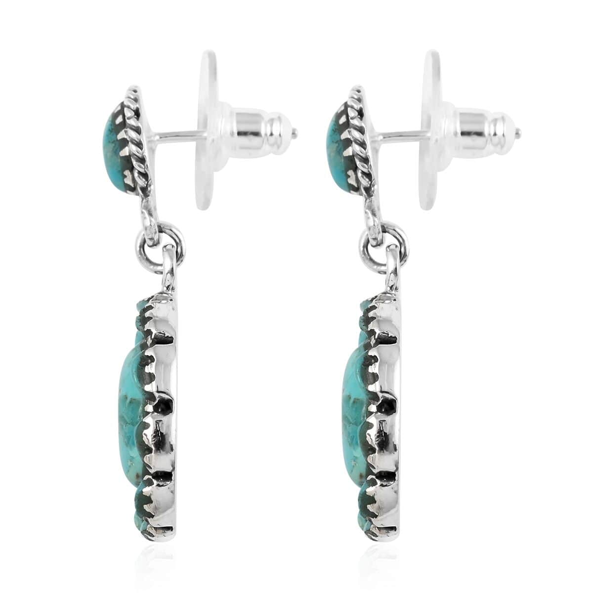 SANTA FE Style Kingman Turquoise Earrings in Sterling Silver 4.25 ctw image number 3