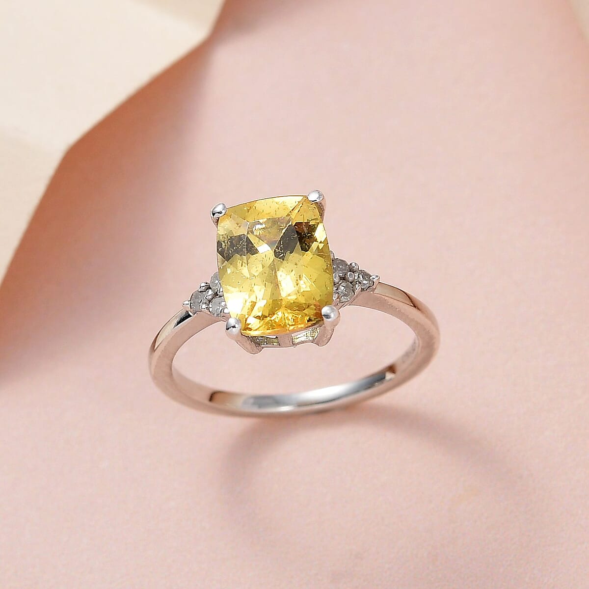 Brazilian Golden Apatite and Diamond Ring in Platinum Over Sterling Silver (Size 10.0) 2.35 ctw image number 1