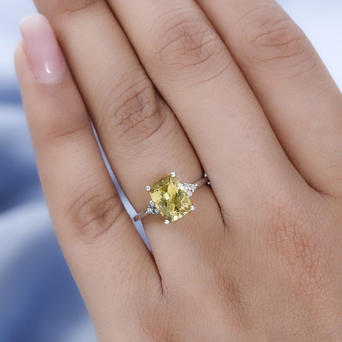 Brazilian Golden Apatite and Diamond Ring in Platinum Over Sterling Silver (Size 10.0) 2.35 ctw image number 2