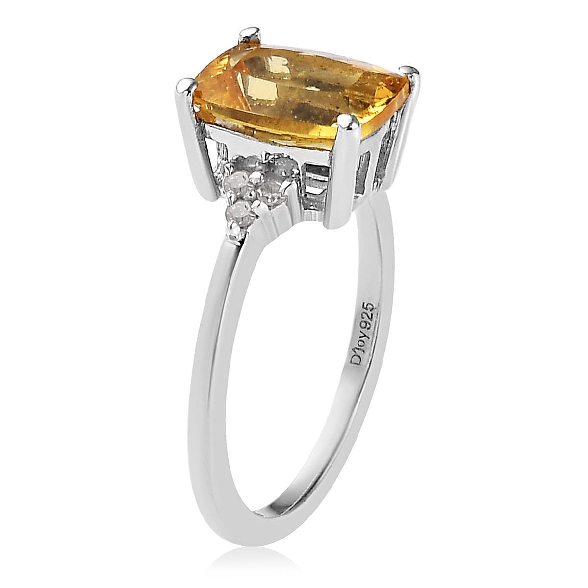 Brazilian Golden Apatite and Diamond Ring in Platinum Over Sterling Silver (Size 10.0) 2.35 ctw image number 3