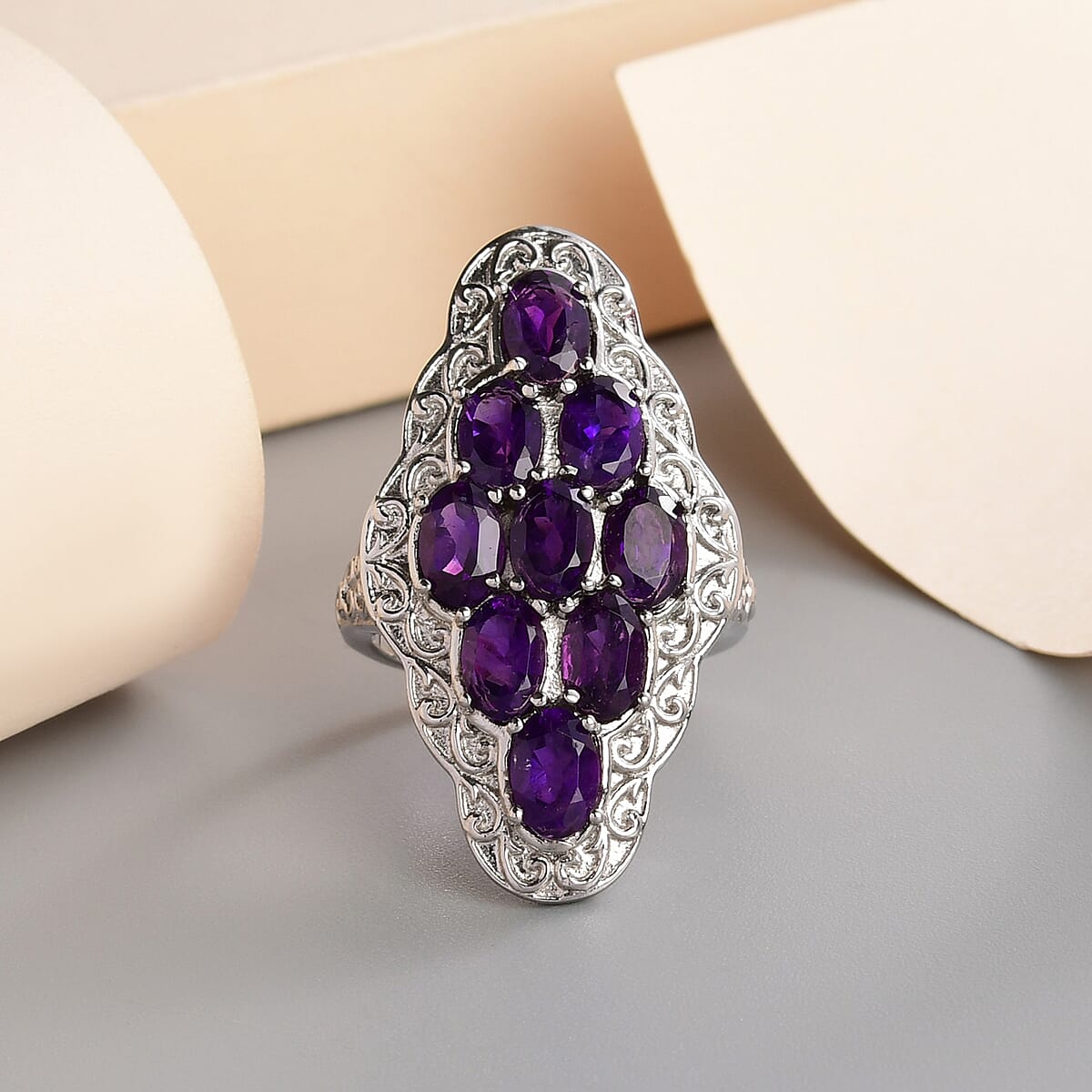 Amethyst Ring in Stainless Steel 3.65 ctw image number 1