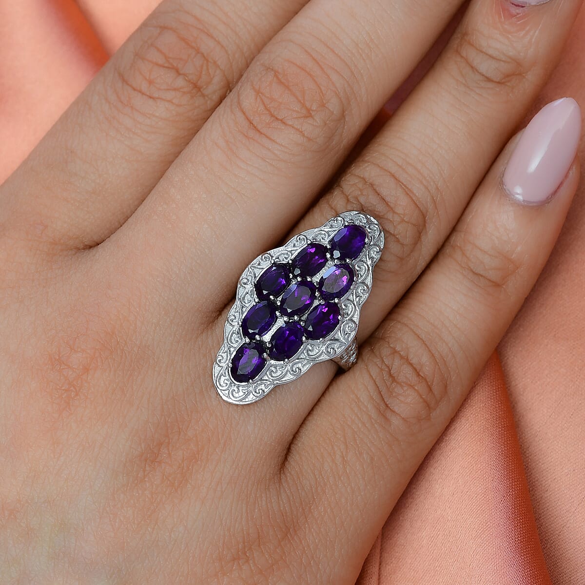 Amethyst Ring in Stainless Steel 3.65 ctw image number 2