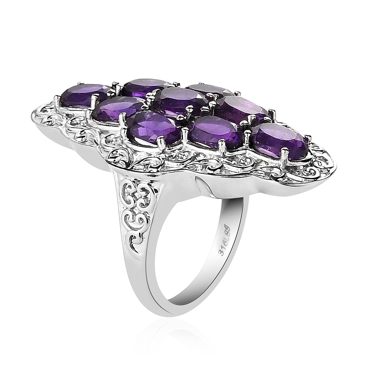 Amethyst Ring in Stainless Steel 3.65 ctw image number 3