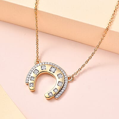 Moissanite Horseshoe Necklace 18 Inches in Vermeil Yellow Gold Over Sterling Silver 0.50 ctw