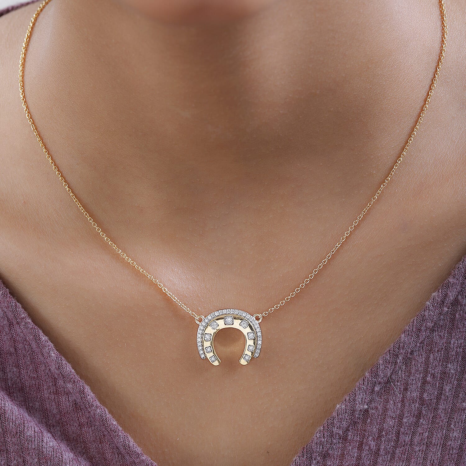 Moissanite Horseshoe Necklace 18 Inches in Vermeil Yellow Gold Over Sterling Silver 0.50 ctw