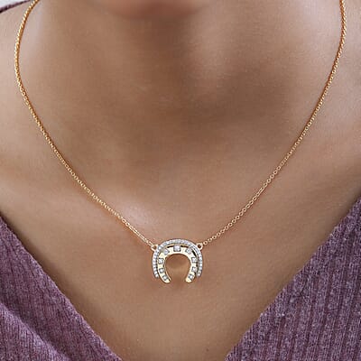 Moissanite Horseshoe Necklace 18 Inches in Vermeil Yellow Gold Over Sterling Silver 0.50 ctw