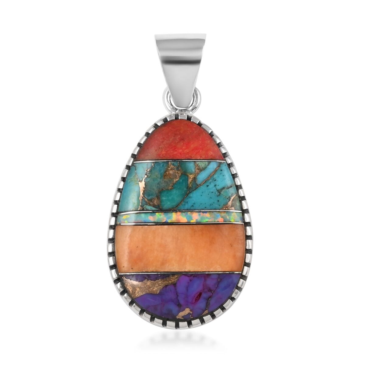 SANTA FE Style Multi Gemstone Pendant in Sterling Silver 4.10 ctw image number 0