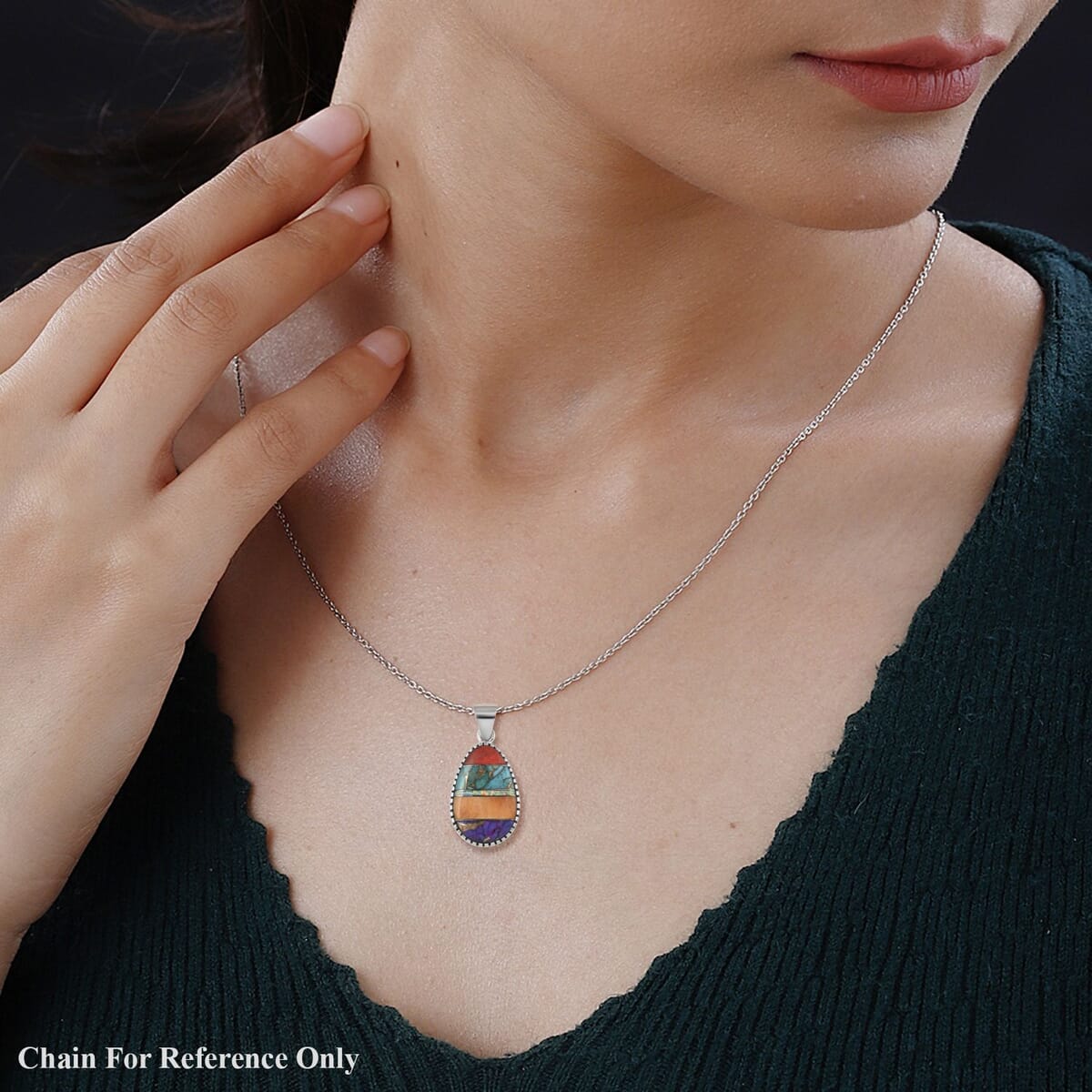 SANTA FE Style Multi Gemstone Pendant in Sterling Silver 4.10 ctw image number 2