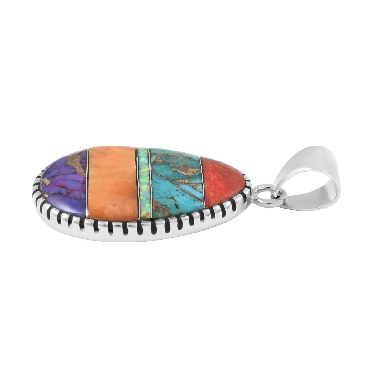 SANTA FE Style Multi Gemstone Pendant in Sterling Silver 4.10 ctw image number 3