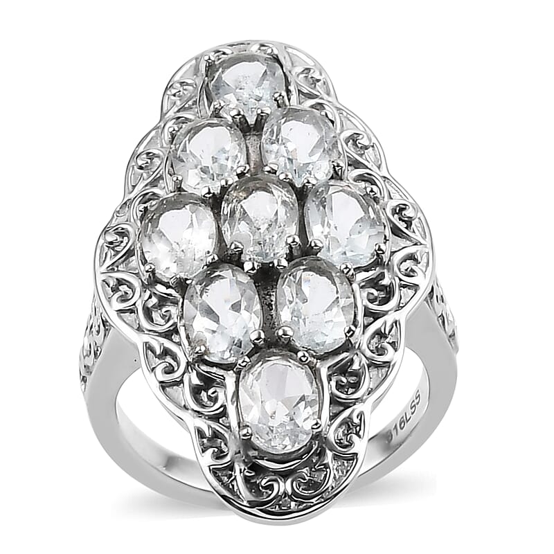 Sky Blue Topaz Cluster Ring in Stainless Steel (Size 10.0) 3.50 ctw