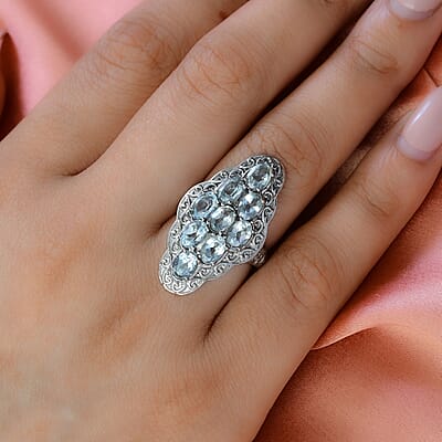 Sky Blue Topaz Cluster Ring in Stainless Steel (Size 10.0) 3.50 ctw