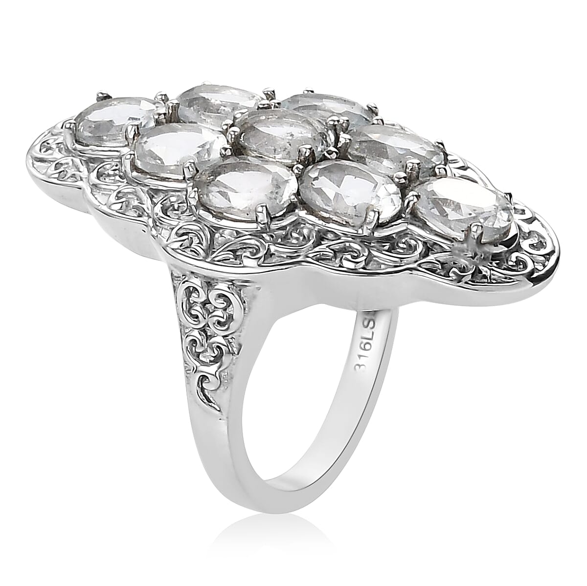 Sky Blue Topaz Cluster Ring in Stainless Steel (Size 10.0) 3.50 ctw