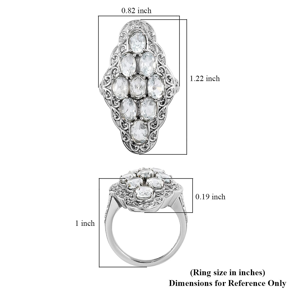 Sky Blue Topaz Cluster Ring in Stainless Steel (Size 10.0) 3.50 ctw