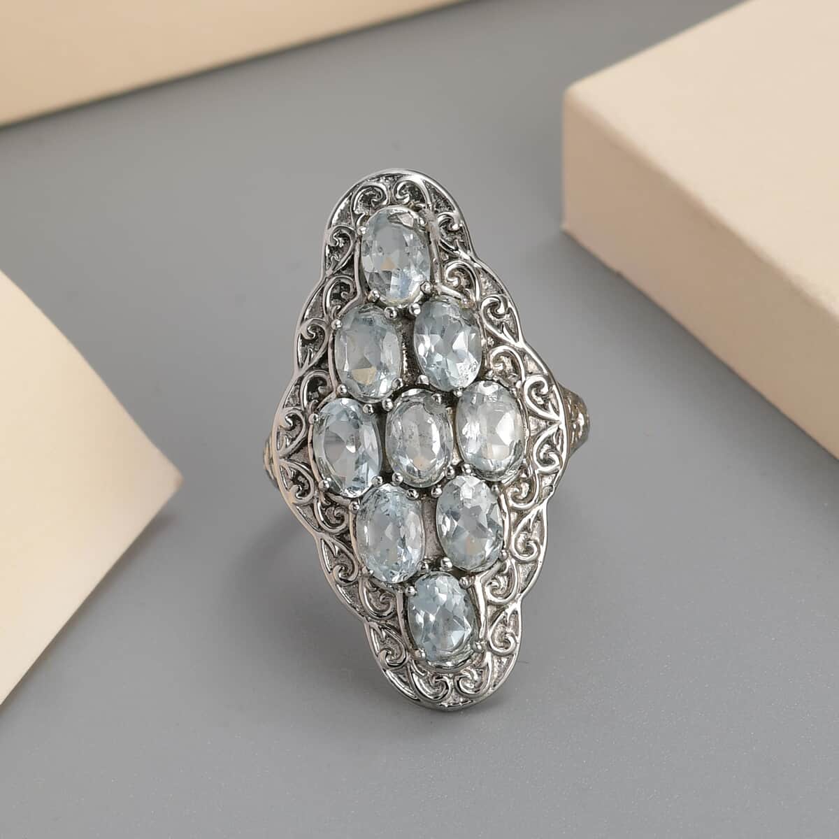 Sky Blue Topaz Cluster Ring in Stainless Steel (Size 5.0) 3.50 ctw | Tarnish-Free, Waterproof, Sweat Proof Jewelry image number 1