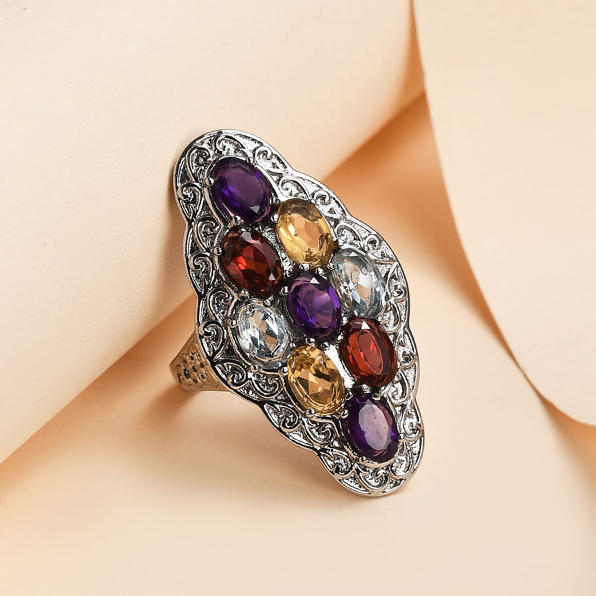Multi Gemstone Ring in Stainless Steel (Size 8.0) 4.70 ctw | Tarnish-Free, Waterproof, Sweat Proof Jewelry image number 1