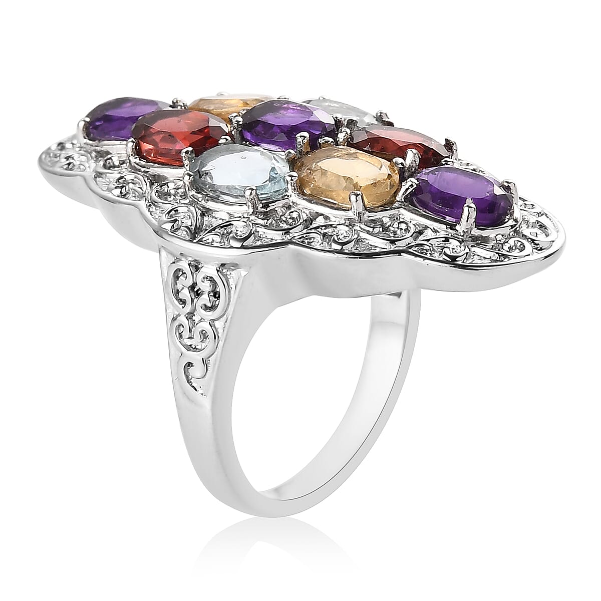 Multi Gemstone Ring in Stainless Steel (Size 8.0) 4.70 ctw | Tarnish-Free, Waterproof, Sweat Proof Jewelry image number 3