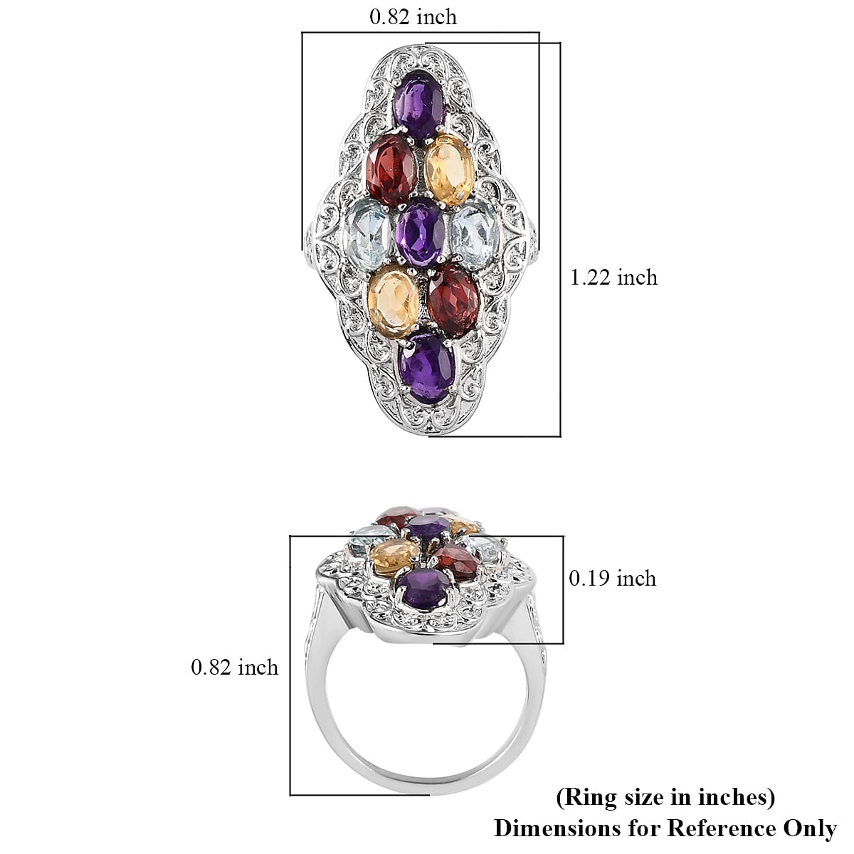 Multi Gemstone Ring in Stainless Steel (Size 8.0) 4.70 ctw | Tarnish-Free, Waterproof, Sweat Proof Jewelry image number 5