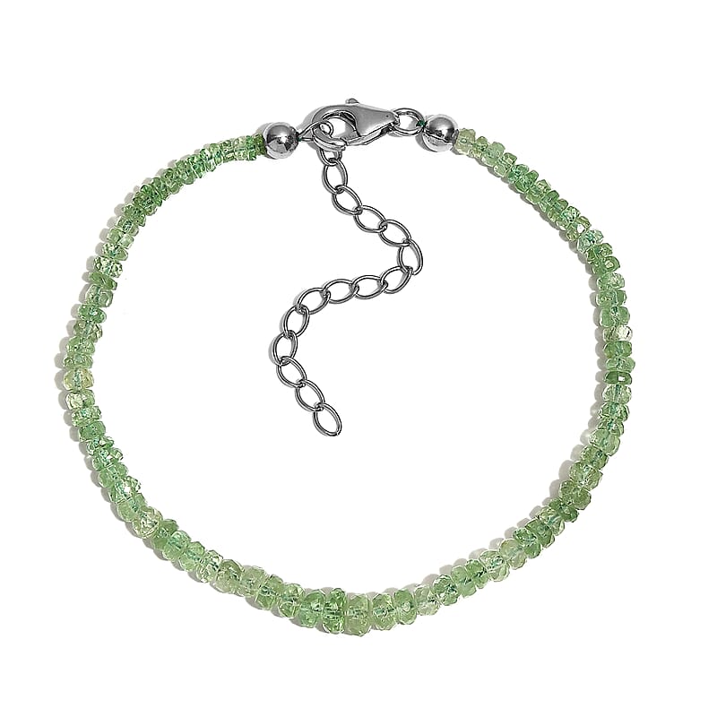 Brazilian Mint Garnet Beaded Bracelet in Rhodium Over Sterling Silver (7.25-9.25In) 23.70 ctw