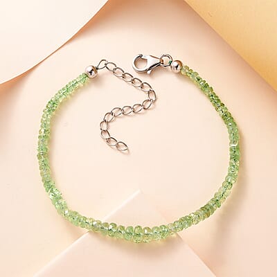 Brazilian Mint Garnet Beaded Bracelet in Rhodium Over Sterling Silver (7.25-9.25In) 23.70 ctw
