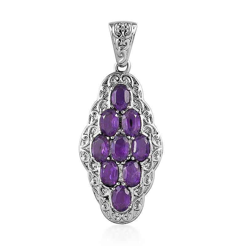 Amethyst Pendant in Stainless Steel 4.15 ctw , Tarnish-Free, Waterproof, Sweat Proof Jewelry