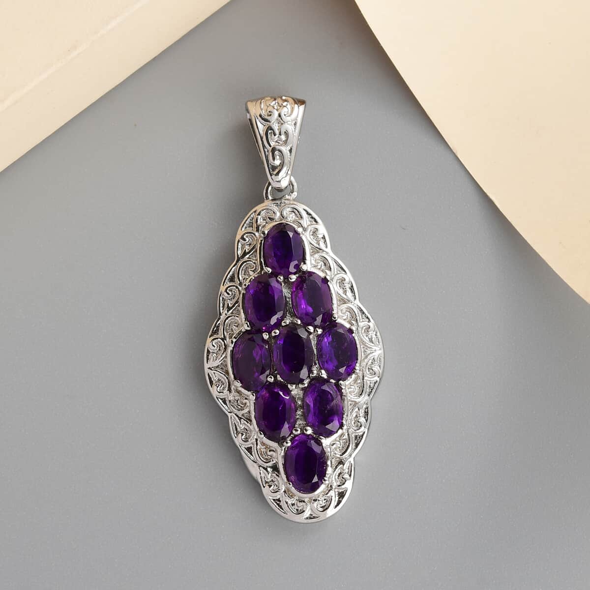 Amethyst Pendant in Stainless Steel 4.15 ctw image number 1