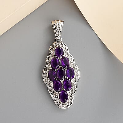 Amethyst Pendant in Stainless Steel 4.15 ctw , Tarnish-Free, Waterproof, Sweat Proof Jewelry