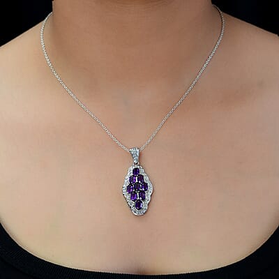 Amethyst Pendant in Stainless Steel 4.15 ctw , Tarnish-Free, Waterproof, Sweat Proof Jewelry