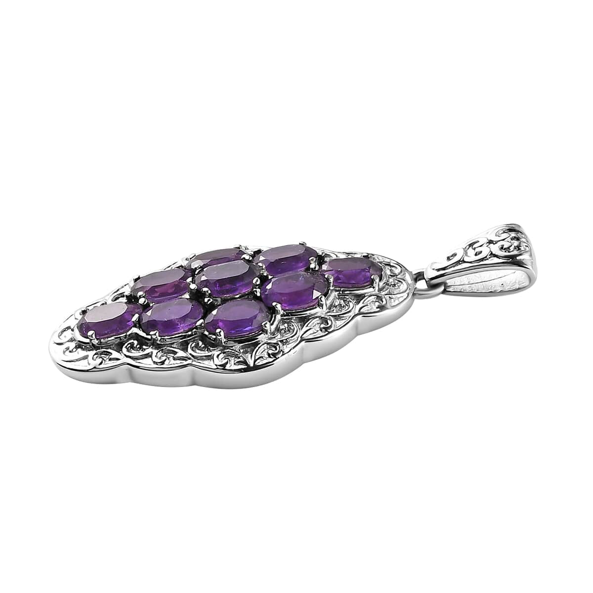 Amethyst Pendant in Stainless Steel 4.15 ctw image number 3