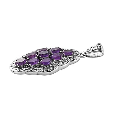 Amethyst Pendant in Stainless Steel 4.15 ctw , Tarnish-Free, Waterproof, Sweat Proof Jewelry