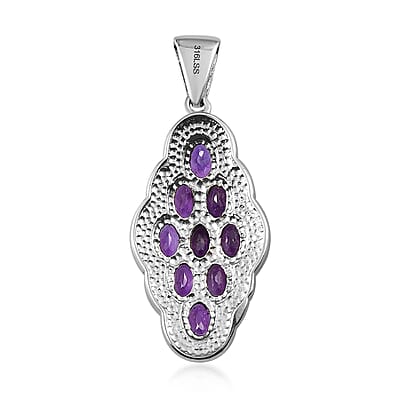 Amethyst Pendant in Stainless Steel 4.15 ctw , Tarnish-Free, Waterproof, Sweat Proof Jewelry