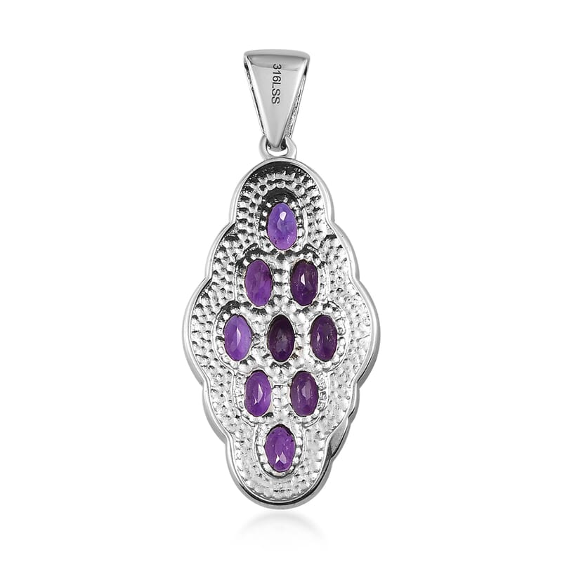 Amethyst Pendant in Stainless Steel 4.15 ctw , Tarnish-Free, Waterproof, Sweat Proof Jewelry