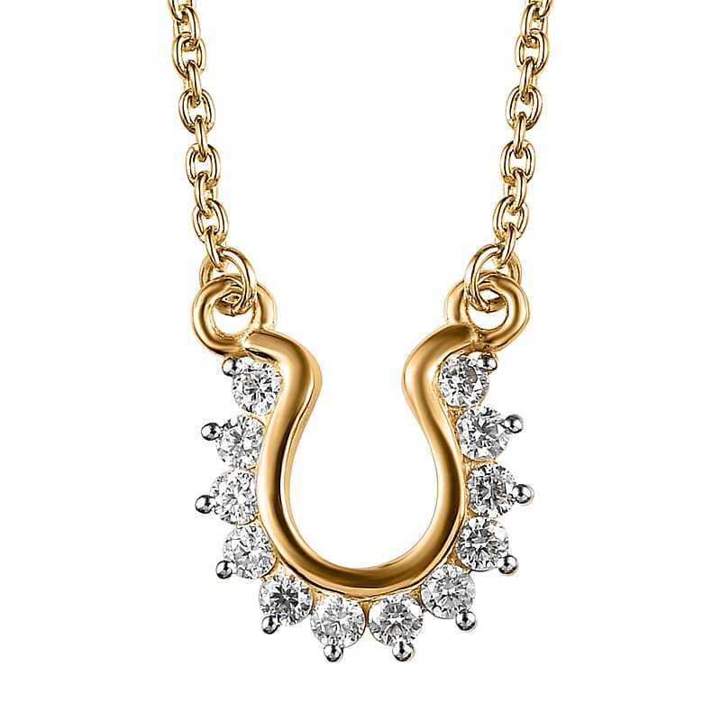 Moissanite Fancy Lucky Horseshoe Necklace (Size - 18) in Vermeil YG Sterling Silver 0.38 ctw